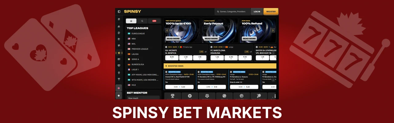 Spinsy bet markets types odds