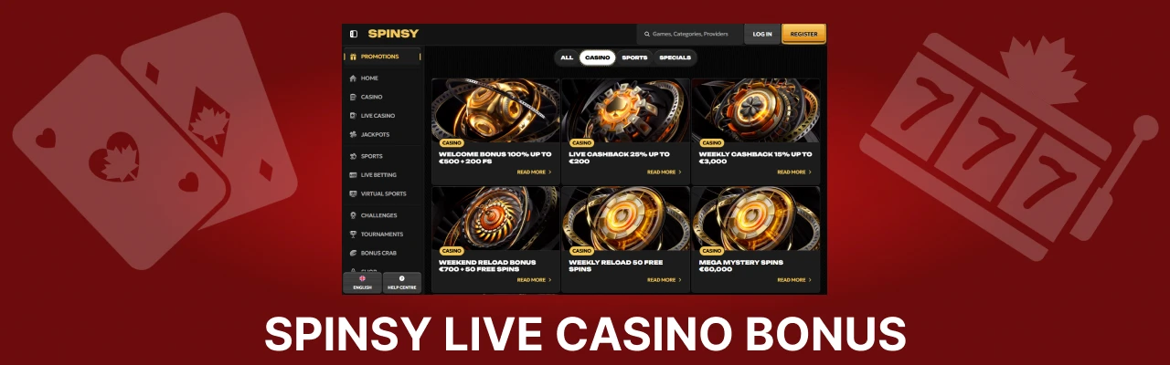 Spinsy live casino games bonuses
