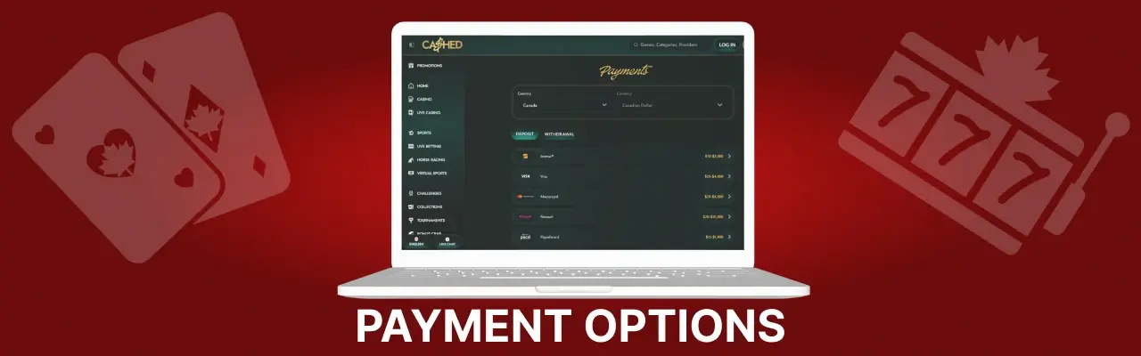 Payment options on cashed casino